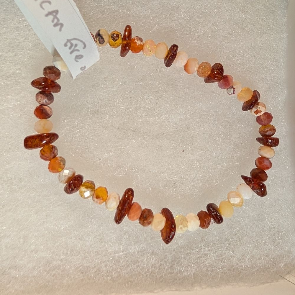 Handmade Mexican Fire Opal And Amber Stretch Bracelet, 6.5 Inches